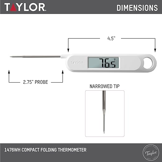Taylor Folding Stem Display Food Instant Read Digital Thermometer, 0.7 Inch LCD Readout, White (1476WH) - Image 3