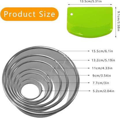 7 Pcs Round Cookie Cutter Set, 6 Pcs Stainless Steel Biscuit Cutter Set(2, 3, 3.5, 4, 5, 6 Inch) with Plastic Dough Scraper Green, Baking Tools for Cookie Biscuit Pastry