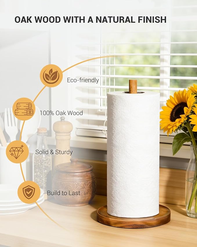NESAPTO Paper Towel Holder Countertop, Wooden Standing Paper Towel Roll Stand for Rustic Farmhouse & Cottagecore Decor, Kitchen Bathroom Essential, Brown - Image 5