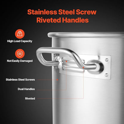 VEVOR Stainless Steel Stockpot, 84 Quart Large Cooking Pots, Cookware Sauce Pot with Basket, Lid, and Handle, Heavy Duty Commercial Grade Stock Pot, Sanding Treatment, for Large Groups Events Silver - Image 5