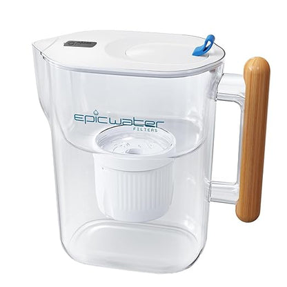 Epic Water Filters Pure Filter Pitchers for Drinking Water, 10 Cup 150 Gallon Filter, Tritan BPA Free, Removes Fluoride, Chlorine, Lead, Forever Chemicals (White & Bamboo) by EpicWaterFilters