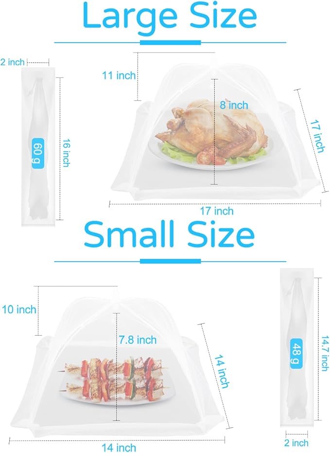 4-Pack Food Cover Mesh Food Tent for Kitchen and Outdoor Use,2 x 17-inch & 2 x 14-inch Pop-Up Screen Tents to Protect Plants Plastic,Collapsible Reusable Covers for BBQ,Fruit Baskets, Parties, Camping - Image 7