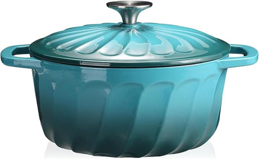 Enameled Cast Iron Dutch Oven with Lid, 3 QT Cast Iron Dutch Oven Pot, Heavy Duty Cast Iron Pot for for Bread Baking, Cook, Bake, Oven Safe across All Cooktops (BlueGreen,3 QT)