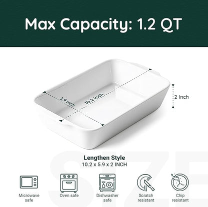 HOMBENE 1.2 QT White Casserole Dish, Lasagna Pan for Oven, Bakeware for Baking, Small Ceramic Baking Dish, Kitchen Decor, Microwave Oven Safe, Dinner Party (5.9" x 10.2") - Image 2