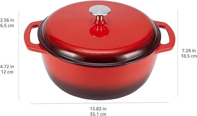 Amazon Basics Enameled Cast Iron Dutch Oven Pot with Lid, Round, Dual Handles, Heavy-Duty, Oven Safe for Stews, Roasting, Baking, 6-Quart, Red - Image 6