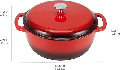 Amazon Basics Enameled Cast Iron Dutch Oven Pot with Lid, Round, Dual Handles, Heavy-Duty, Oven Safe for Stews, Roasting, Baking, 6-Quart, Red - Image 6