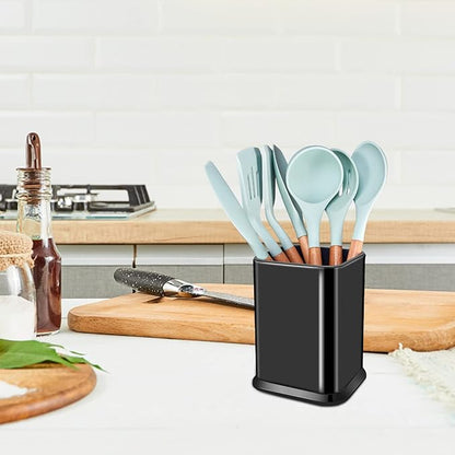 RedCall Stainless Steel Kitchen Utensil Holder for Countertop, Spoon Spatula Organizer,Modern Rectangular Large Cooking Utensil Caddy Counter,Utensil Crock (Stainless Steel Black) - Image 7