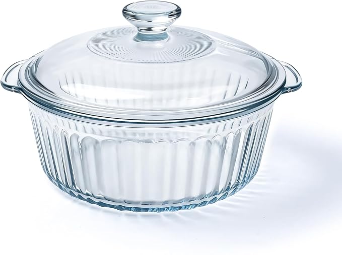Luvan 2.4L/2.5Qt Round Glass Casserole Dish with Lid, Clear Baking Dish with Handles for Baking, Cooking & Serving, High Borosilicate Lead-Free Glass cookware, Oven, Microwave, Freezer & Dishwasher Safe by Luvan