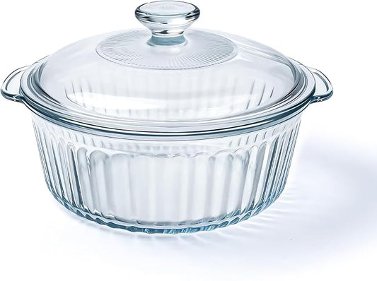 Luvan 2.4L/2.5Qt Round Glass Casserole Dish with Lid, Clear Baking Dish with Handles for Baking, Cooking & Serving, High Borosilicate Lead-Free Glass cookware, Oven, Microwave, Freezer & Dishwasher Safe by Luvan