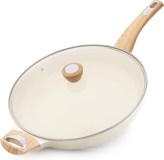 SENSARTE Ceramic Nonstick Frying Pan Skillet with Lid 12.5Inch Large Non Stick Non-toxic Healthy Kitchen Cooking Chef's Pan, Free of Intentionally Added PFOA/PFAS/PTFE, Induction Compatible, White by SENSARTE