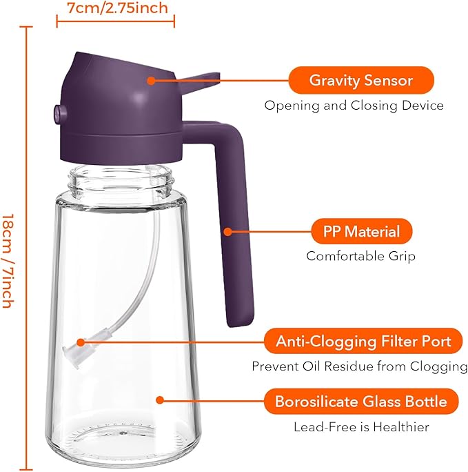 YARRAMATE 2Pcs 16oz/470ml Glass Olive Oil Sprayer for Cooking with Stickers, 2 in 1 Oil Dispenser for Kitchen Gadgets, Food Grade Premium Spray Bottle with Portion Control for Salad, BBQ(Black&Purple) - Image 8
