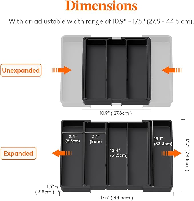 Lifewit Utensil Organizer for Kitchen Drawers, Expandable Cooking Utensil Tray, Adjustable Cutlery Silverware Flatware Holder, Plastic Spatula Tools Storage Divider, 11-18 x 14", Black - Image 3
