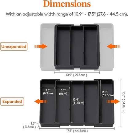 Lifewit Utensil Organizer for Kitchen Drawers, Expandable Cooking Utensil Tray, Adjustable Cutlery Silverware Flatware Holder, Plastic Spatula Tools Storage Divider, 11-18 x 14", Black - Image 3