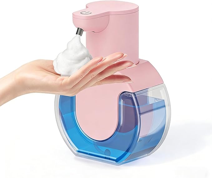Automatic Soap Dispenser Touchless,Rechargeable Foaming Soap Dispenser,15oz/420ml Smart Hand Soap Dispensers,4-Level Adjustable,Wall Mount for Bathroom Kitchen Dish Soap,Hands-Free (Pink) by Unknown