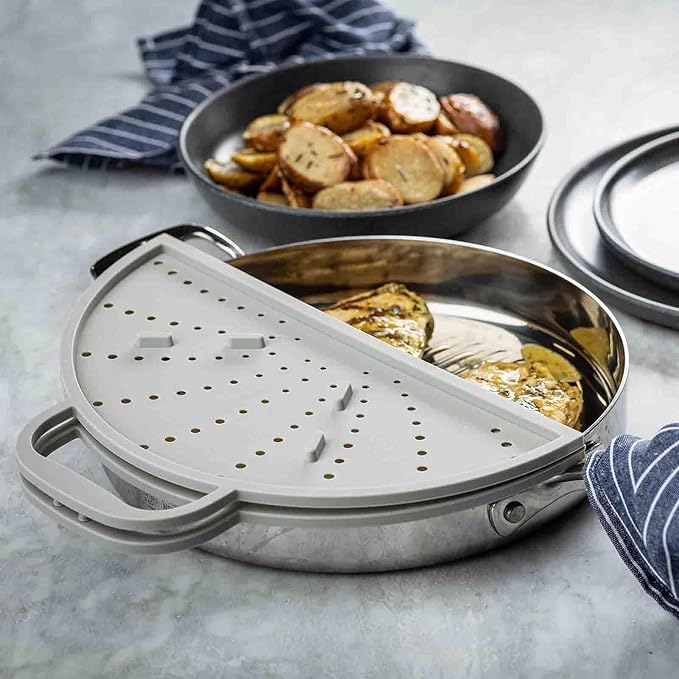 TableCraft 12780 Foldable Silicone Splatter Screen, Gray, Heat-Resistant Cover for Frying and Sautéing, Fits Pans up to 12.5”, Integrated Handles, Dishwasher Safe, Compact Foldable Design,Easy Storage - Image 2