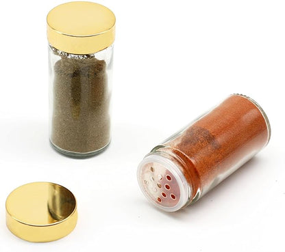 Tianifa 2pcs Gold Spice Jars, 3 oz Glass Seasoning Bottles, Spices Container, Empty Spice Jars, Round Spice Bottles with Airtight Plastic Caps with Shaker Lids (2, gold) - Image 3