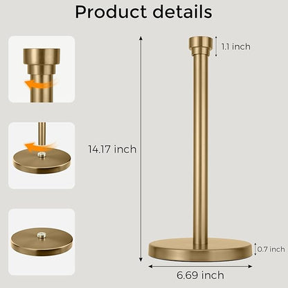 Warm Gold Paper Towel Holder Countertop, Freestanding Paper Towel Stand with Weighted Non-Slip Base, Easy Assembly, Unique Decorative End Cap for Kitchen and Bathroom - Image 8