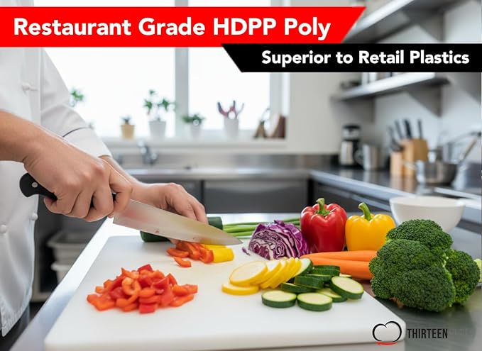 Thick White 18x12 Plastic Restaurant Cutting Board, 0.75 Inch Thick HDPP Poly - NSF Approved for Food Service, Dishwasher Safe - 3/4" Thickness