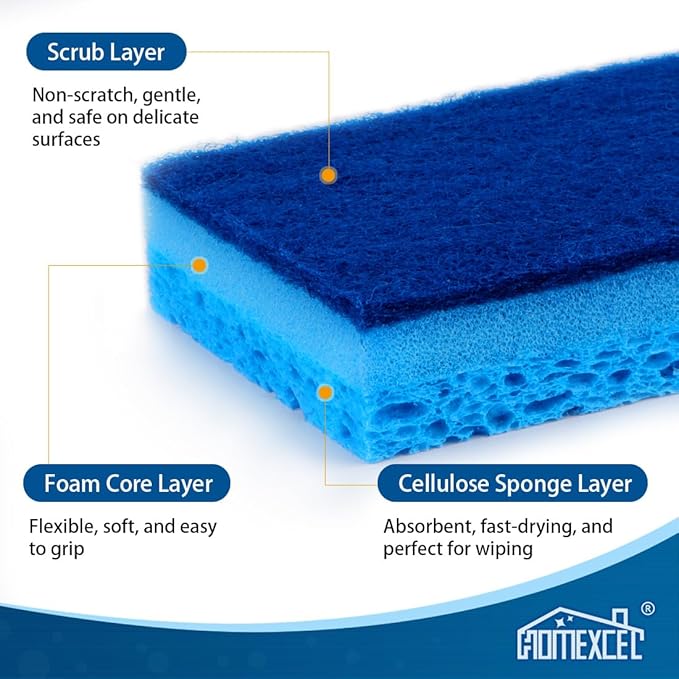 HOMEXCEL Sponges Kitchen 24pcs, Non-Scratch Sponges for Dishes, Scrub Cleaning Sponge Safe on Non-Stick Cookware, Dual Sided Dish Sponge for Kitchen, Household, Bathroom and More - Image 2