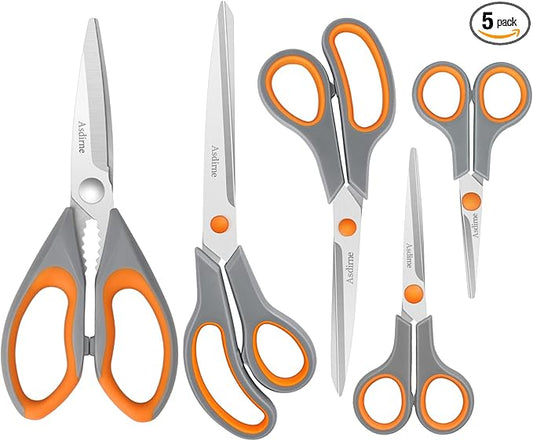 Asdirne Kitchen Scissors Set, Knife-Grade Stainless Steel, TPR Comfortable Handle All Purpose Scissors, Include One Poultry Shears and Four Different Sizes of Cooking Scissors, Perfect Kitchen Partner