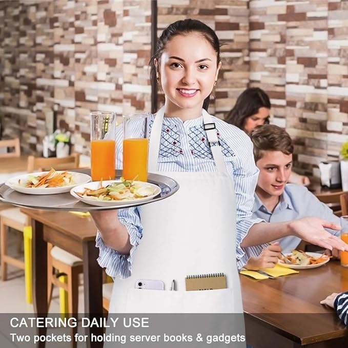 Jubatus 2 Pack Bib Aprons with 2 Pockets Cooking Chef Kitchen Apron for Women Men, White - Image 5
