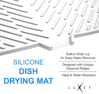 Luxet Silicone Dish Drying Mat with Built-in Drain Lip - Hygienic Drying Pad - Sturdy Compact Easy to Clean Tray Protects Surfaces Prevents Water Build Up - 23 X 17 (White) - Image 5