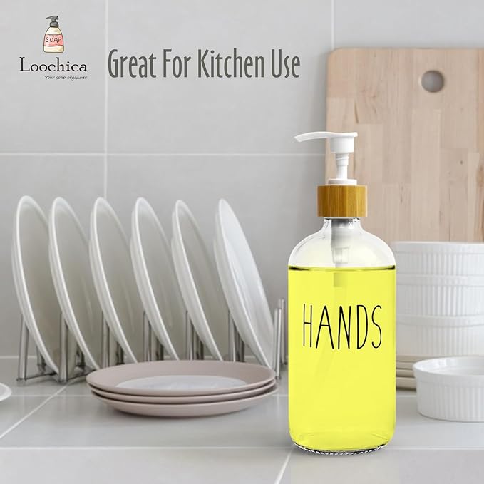 LOOCHICA Clear Glass Soap Bottle - Hands Free Dispenser for Kitchen or Bathroom - Image 7