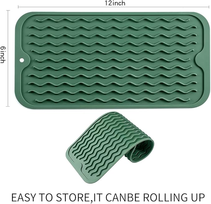 MicoYang Silicone Dish Drying Mat for Multiple Usage,Easy clean,Eco-friendly,Heat-resistant Silicone Mat for Kitchen Counter or Sink,Refrigerator or Drawer Liner Green S 12 inches x 6 inches - Image 2