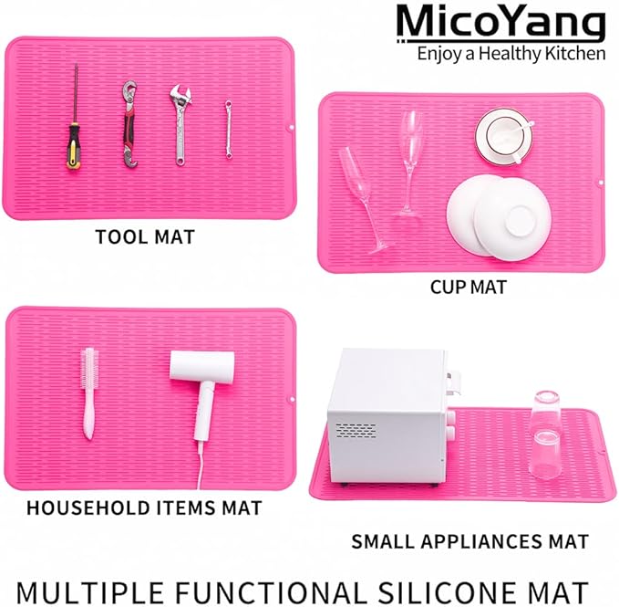 MicoYang Silicone Dish Drying Mat for Multiple Usage,Easy clean,Eco-friendly,Heat-resistant Silicone Mat for Kitchen Counter or Sink,Refrigerator or Drawer Liner Rose 3XL 28 inches x 18 inches - Image 4