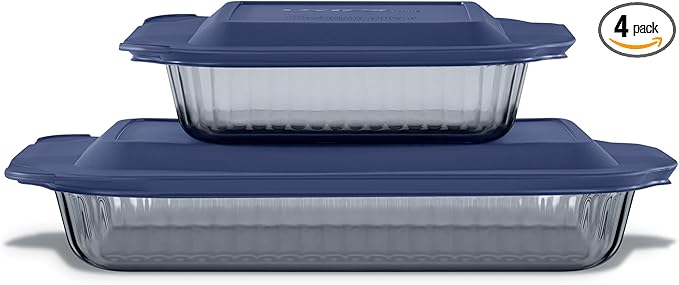 Pyrex Colors Tinted (4-PC Full Set) Glass Baking Dish with BPA-Free Lid, Oblong Bakeware Glass Pan For Casserole & Lasagna, Dishwasher, Freezer, Microwave and Pre-Heated Oven Safe, Smoke by Pyrex