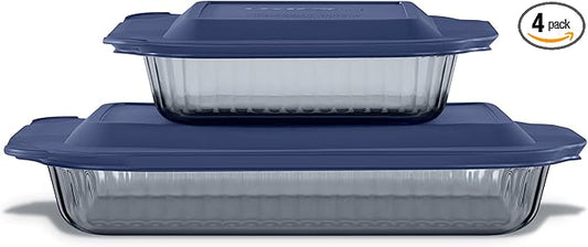 Pyrex Colors Tinted (4-PC Full Set) Glass Baking Dish with BPA-Free Lid, Oblong Bakeware Glass Pan For Casserole & Lasagna, Dishwasher, Freezer, Microwave and Pre-Heated Oven Safe, Smoke by Pyrex