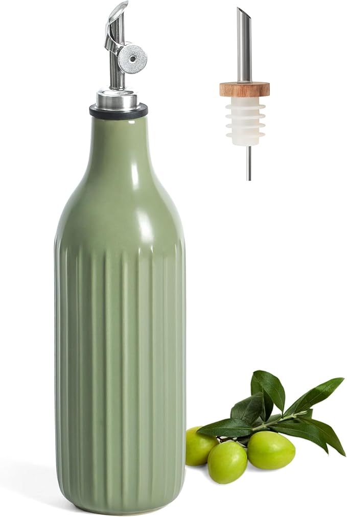 FE FUN ELEMENTS Olive Oil Dispenser Bottle, 19 oz Oil Dispenser for Kitchen and Vinegar Dispenser Bottle, Suitable for Vinegar, Coffee Syrups & Other Liquids, Green by IntoYourHouseOntoYourTable
