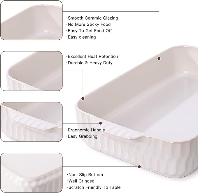 4.7QT Casserole Dishes for Oven, 9x13” Large Lasagna Pan, Ceramic Baking Dish, Rectangular Lasagna Pan Deep with Handles for Baking, Casserole, Kitchen, Birthday Gift for Mother Father Women Men - Image 6