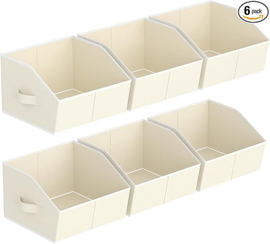 Homsorout Storage Bins for Shelves - Small Trapezoid Closet Shelf Organizer, Fabric Organization Bins with Handles, Storage Baskets for Clothes, Towel, Purse, 6 Pack, Beige by Homsorout