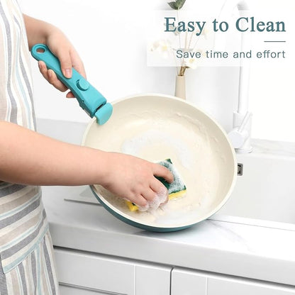 GIPP 5pcs Pots and Pans Set Non Stick, Nonstick Cookware Set Detachable Handle, Ceramic Pots for Cooking Non Stick with Removable Handle, RV Cookware Set for All Stoves, Light Blue Gradient