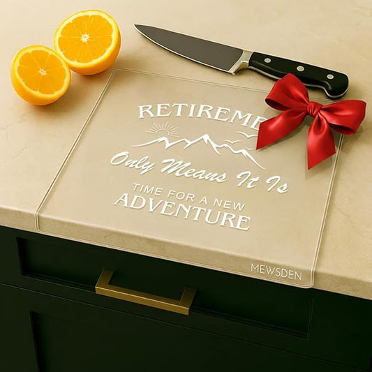 Engraved Acrylic Cutting Board with Counter Lip - Retirement Gifts for Woman Men Clear Counter Protector Kitchen Decor Happy Retirement Gifts for Teachers Mom Dad Coworker Boss Friends Retirees by MEWSDEN
