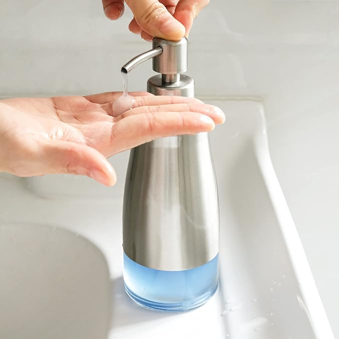 AUMIO Dish Soap Dispenser with Stickers, Kitchen Soap Dispensers Brushed Nickel Stainless Steel and Glass Combined, Refillable Liquid Hand Soap Dispenser for Bathroom & Kitchen (11OZ / 320ML) - Image 4