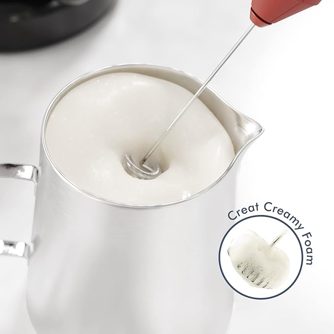 Powerful Milk Frother Handheld Foam Maker, Mini Whisk Drink Mixer for Coffee, Cappuccino, Latte, Matcha, Hot Chocolate, No Stand, Red - Image 2