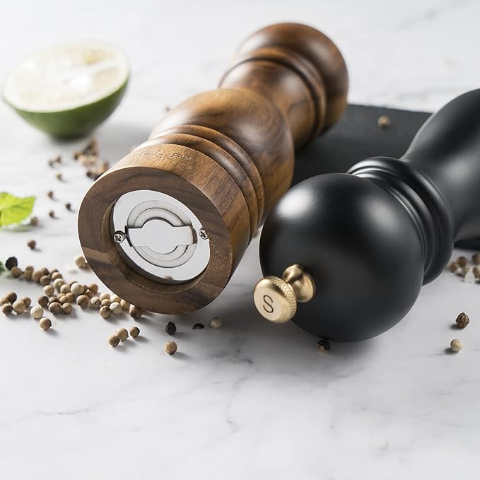 BILL.F Salt and Pepper Grinder Wooden Black Pepper Mill Grinder Salt Pepper Shakers Set of 2 with Adjustable Ceramic Rotor- 7 Inch - Image 4