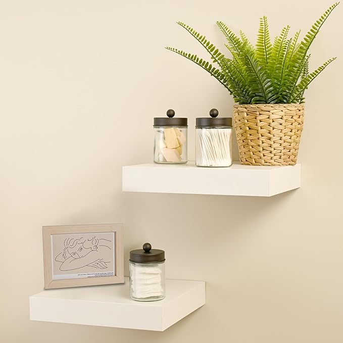 SheeChung 2 Pack Qtip Holder Dispenser - Glass Apothecary Jars with Rust-Proof Stainless Steel Lids - Modern Farmhouse Bathroom Vanity Organizer for Cotton Swabs, Balls, Pad (Bronze,1Pack)