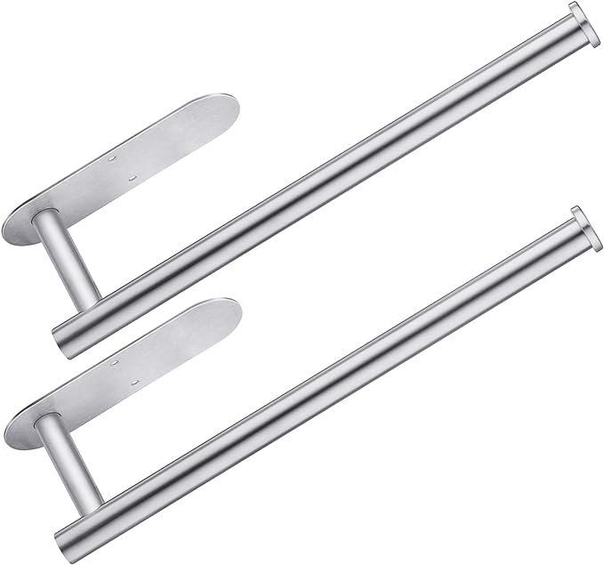 CUXIXA Paper Towel Holder Under Cabinet 2 Pack,Stainless Steel Paper Towel Holder Wall Mount for Kitchen, Bathroom, RV, Paper Towel Rack with Self Adhesive and Screws (Silver) by CUXIXA