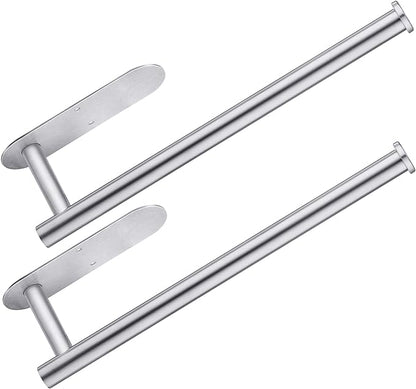 CUXIXA Paper Towel Holder Under Cabinet 2 Pack,Stainless Steel Paper Towel Holder Wall Mount for Kitchen, Bathroom, RV, Paper Towel Rack with Self Adhesive and Screws (Silver) by CUXIXA
