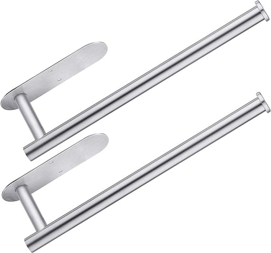 CUXIXA Paper Towel Holder Under Cabinet 2 Pack,Stainless Steel Paper Towel Holder Wall Mount for Kitchen, Bathroom, RV, Paper Towel Rack with Self Adhesive and Screws (Silver) by CUXIXA
