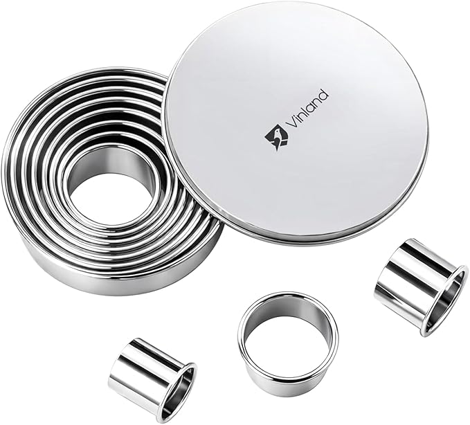 12 Pcs 304 Stainless Steel Biscuit Cutter Set - Round Cookie Cutters for Baking (1/2/3/4/5'') with Storage Box, Dough Pastry Cake Circle Cutting Ring Molds, Non-Rust, Dishwasher Safe & 1.5‘’ High by Vinland