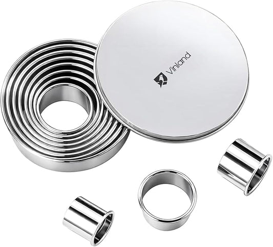 12 Pcs 304 Stainless Steel Biscuit Cutter Set - Round Cookie Cutters for Baking (1/2/3/4/5'') with Storage Box, Dough Pastry Cake Circle Cutting Ring Molds, Non-Rust, Dishwasher Safe & 1.5‘’ High by Vinland