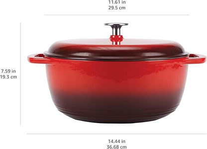 Amazon Basics Enameled Cast Iron Dutch Oven Pot with Lid, Round, Dual Handles, Heavy-Duty, Oven Safe for Roasting, Baking, Stews, 7.3-Quart, Red - Image 3