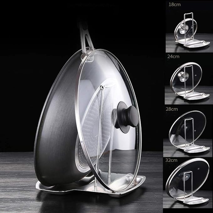 Lid and Spoon Rest Shelf,304 Stainless Steel Pan Pot Cover Lid Rack Stand Organizer,ZYLONE Pan Lid Organizer Storage Soup Spoon Rests Utensils Kitchen Tool - Image 5