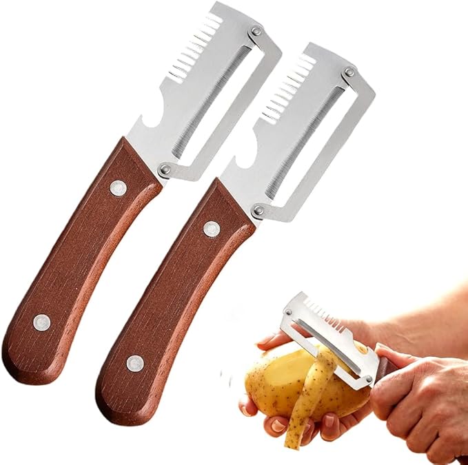 Multi-Functional Vegetable Peeler for Kitchen, 2026 New Stainless Steel Peeler with Wooden Handle and Bottle Opener, Kitchen Tool for Fruit Veggie Pumpkin, Gifts for Mom (Brown，2PCS) by Bonie