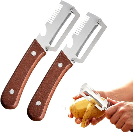 Multi-Functional Vegetable Peeler for Kitchen, 2026 New Stainless Steel Peeler with Wooden Handle and Bottle Opener, Kitchen Tool for Fruit Veggie Pumpkin, Gifts for Mom (Brown，2PCS) by Bonie