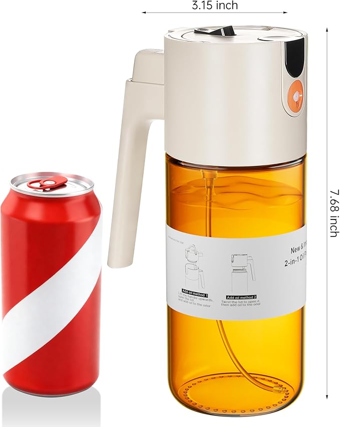 OURCABECUE Upgrade 2 in 1 Oil Sprayer for Cooking, 17oz Light-Blocking Glass Olive Oil Dispenser Bottle for Kitchen,Food-Grade Oil Mister with 8 Stickers for Salad, Frying (Brown Bottle-White Cap) - Image 4